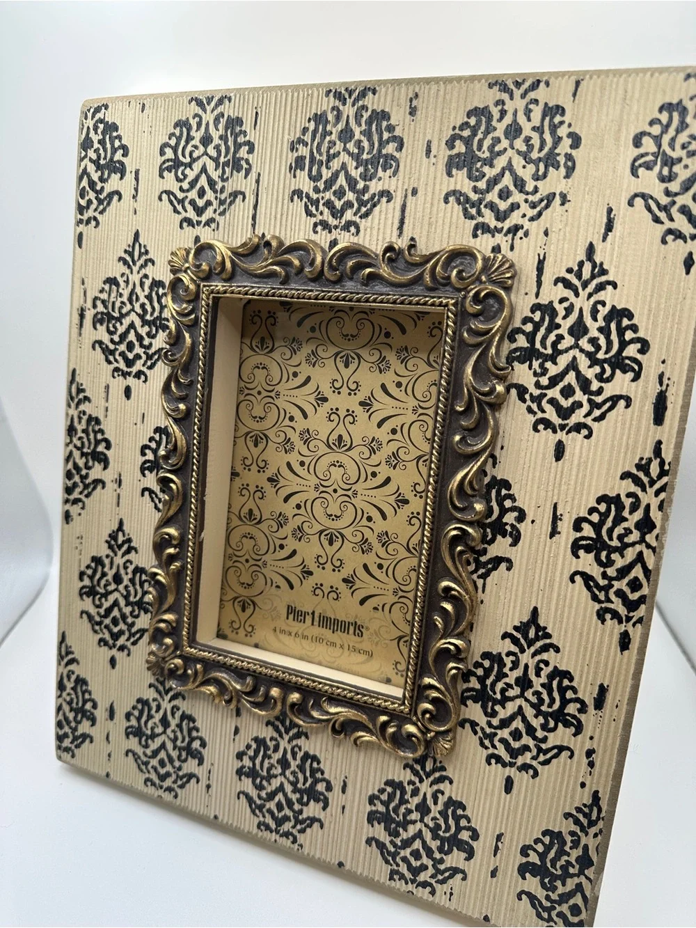 Pier 1 Gold Ornate Photo Frame in Beige and Black